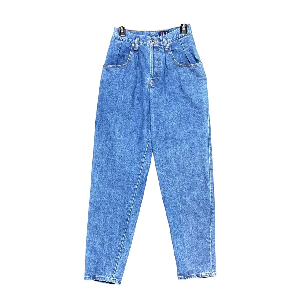 Vintage Gap High Waisted Pleated Tapered Jeans Medium Wash Button Fly Womens 7/8